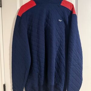 Vineyard Vines Navy Quilted hoodie with Red Shoulder Panels